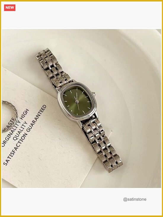 Small Oval Quartz Watch, Stainless Steel Bracelet, Slim Minimalist Wristwatch